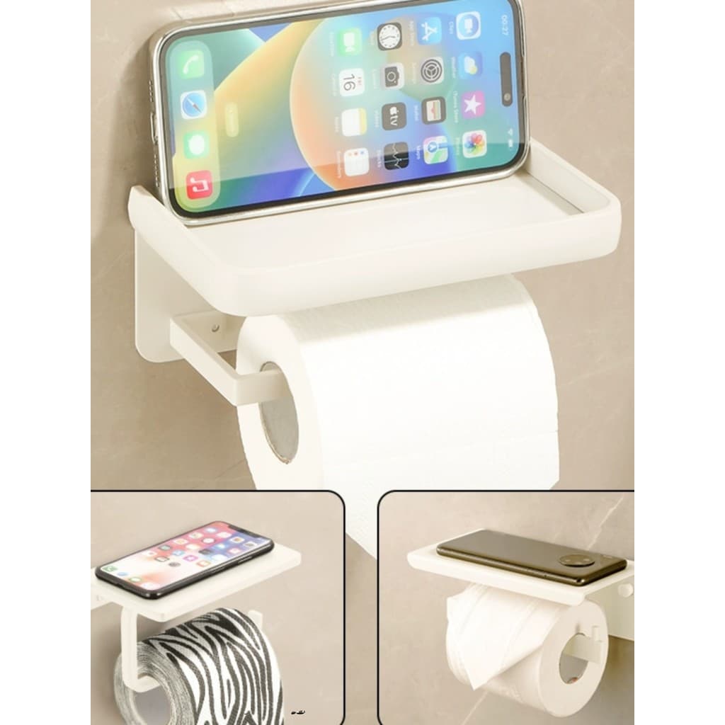 Suporte de toalha de papel perfurado estilo creme, banheiro, branco, suporte de telefone, espaço, rolo de alumínio, supo