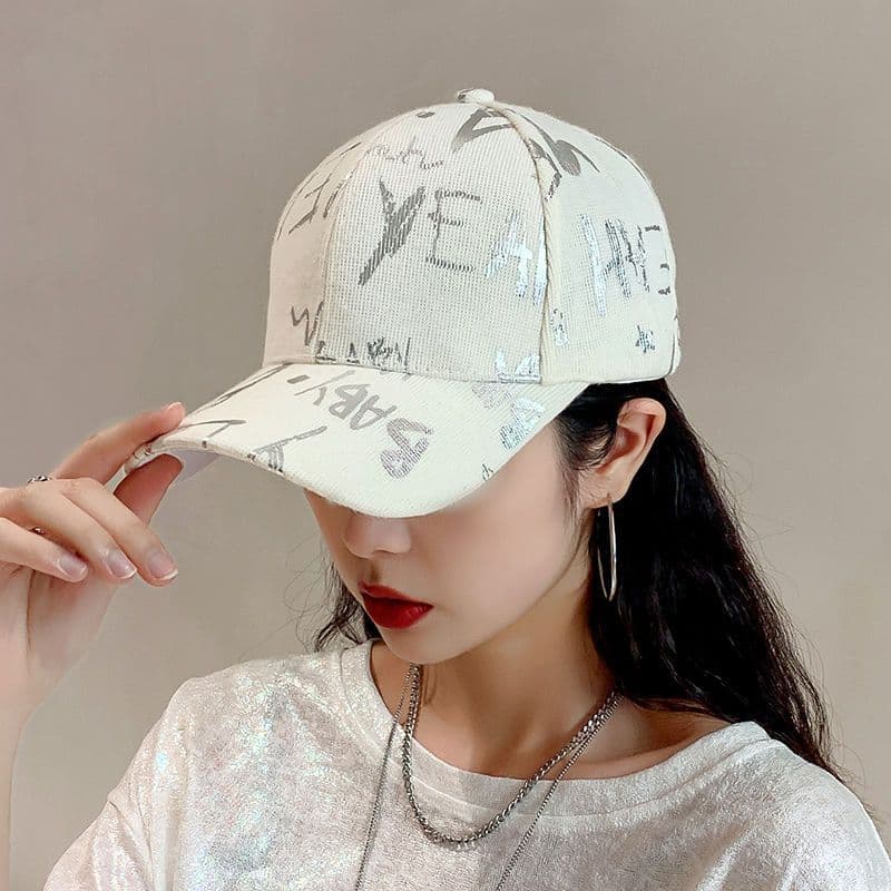 Chapéu feminino versão coreana na moda All-Match boné de pico primavera verão estilo influenciador carta Graffiti protet