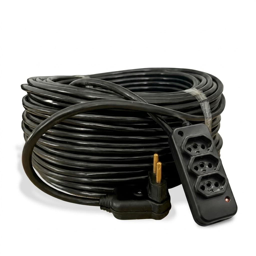 Fio Extensão Elétrica 50 Metros PP 2x2,5mm 10A Bivolt Cabo Reforçado Uso Doméstico e Profissional
