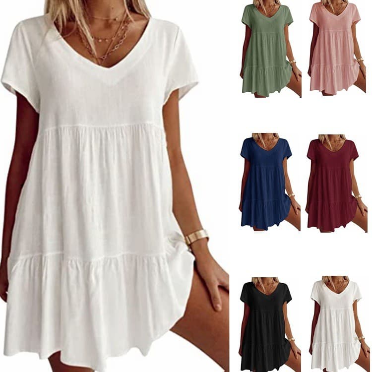 2026 novo estilo pronto estoque Cross-Border feminino Item quente verão solto Casual vestido de cintura de manga curta