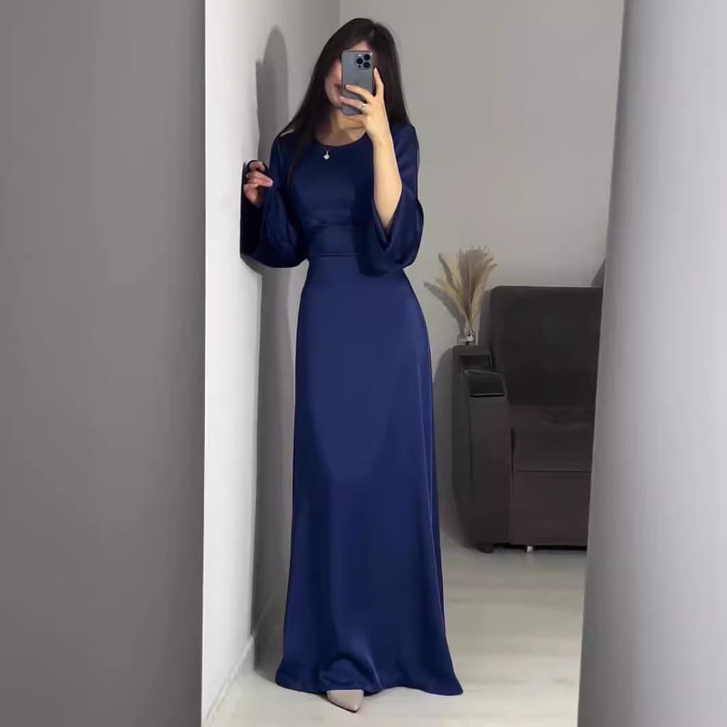 2026 primavera novo estilo cintura estreita mais magro olhar amarrado cor sólida manga comprida saia longa vestido elega
