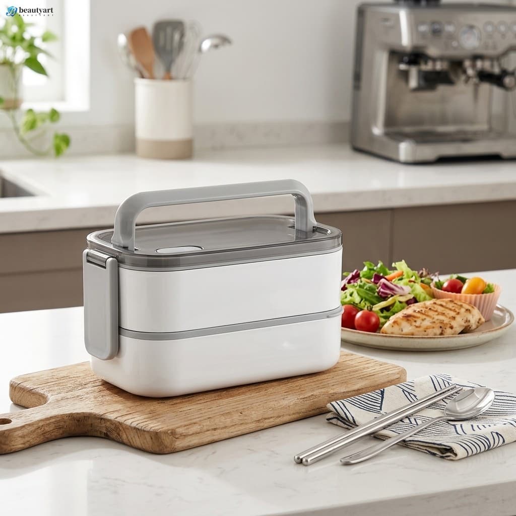 Recipiente De Almoço Seguro Para Micro-Ondas À Prova De Vazamentos Bento De Camada Dupla De Aço Inoxidável 304