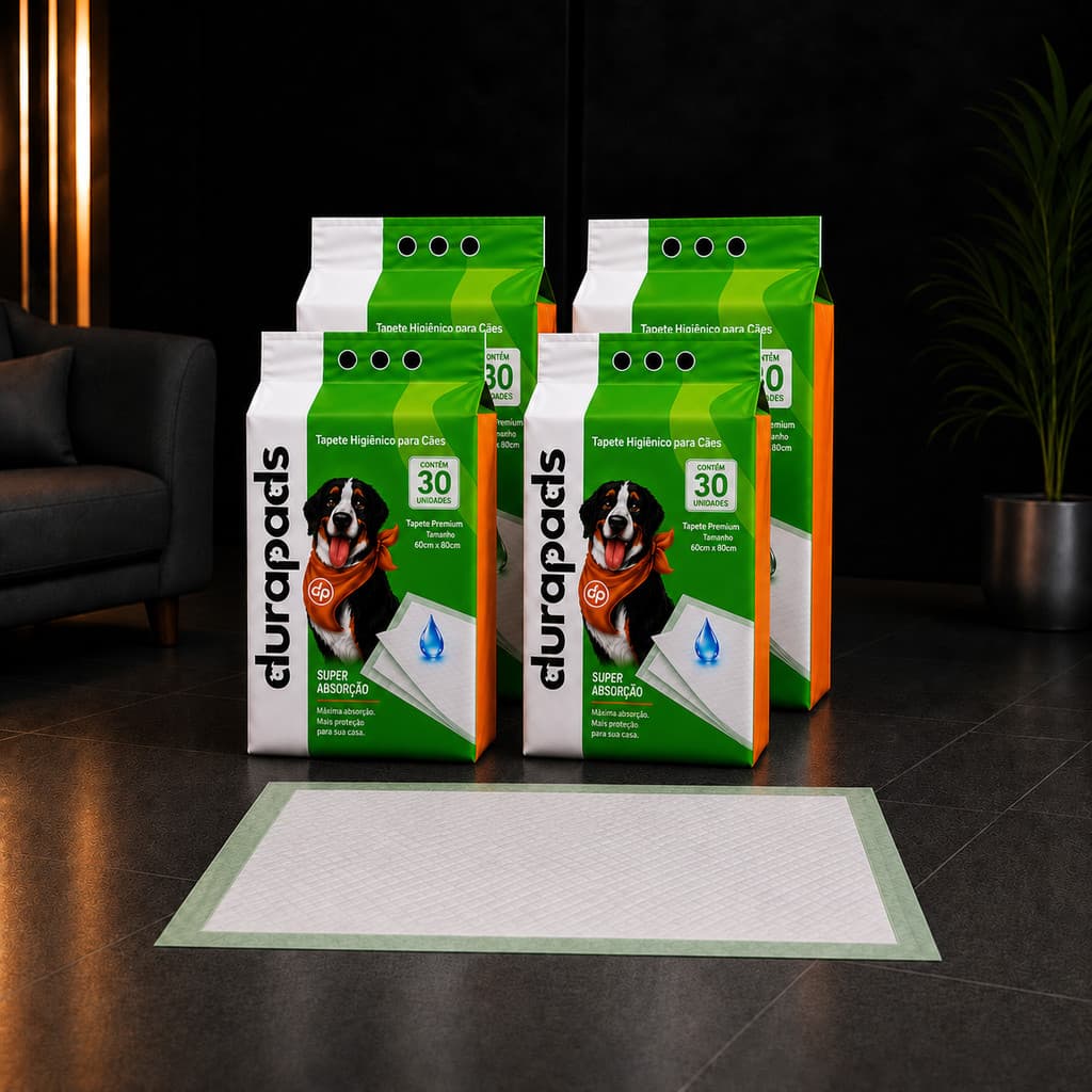 Kit 4 Tapete Higiênico para Cachorro Durapads 60 x 60cm - 120 Un