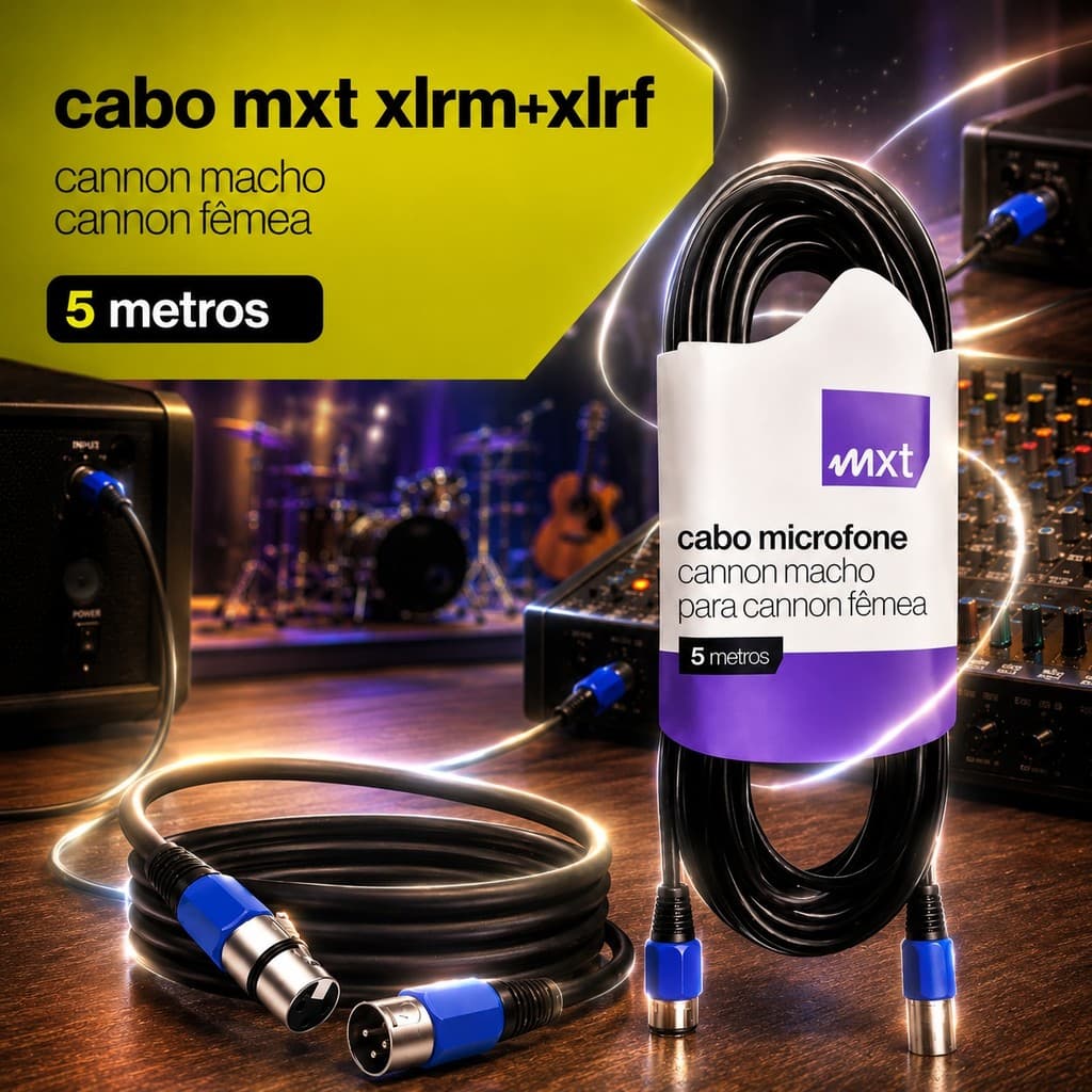 Cabo XLR Macho para XLR Fêmea MXT de 5 Metros