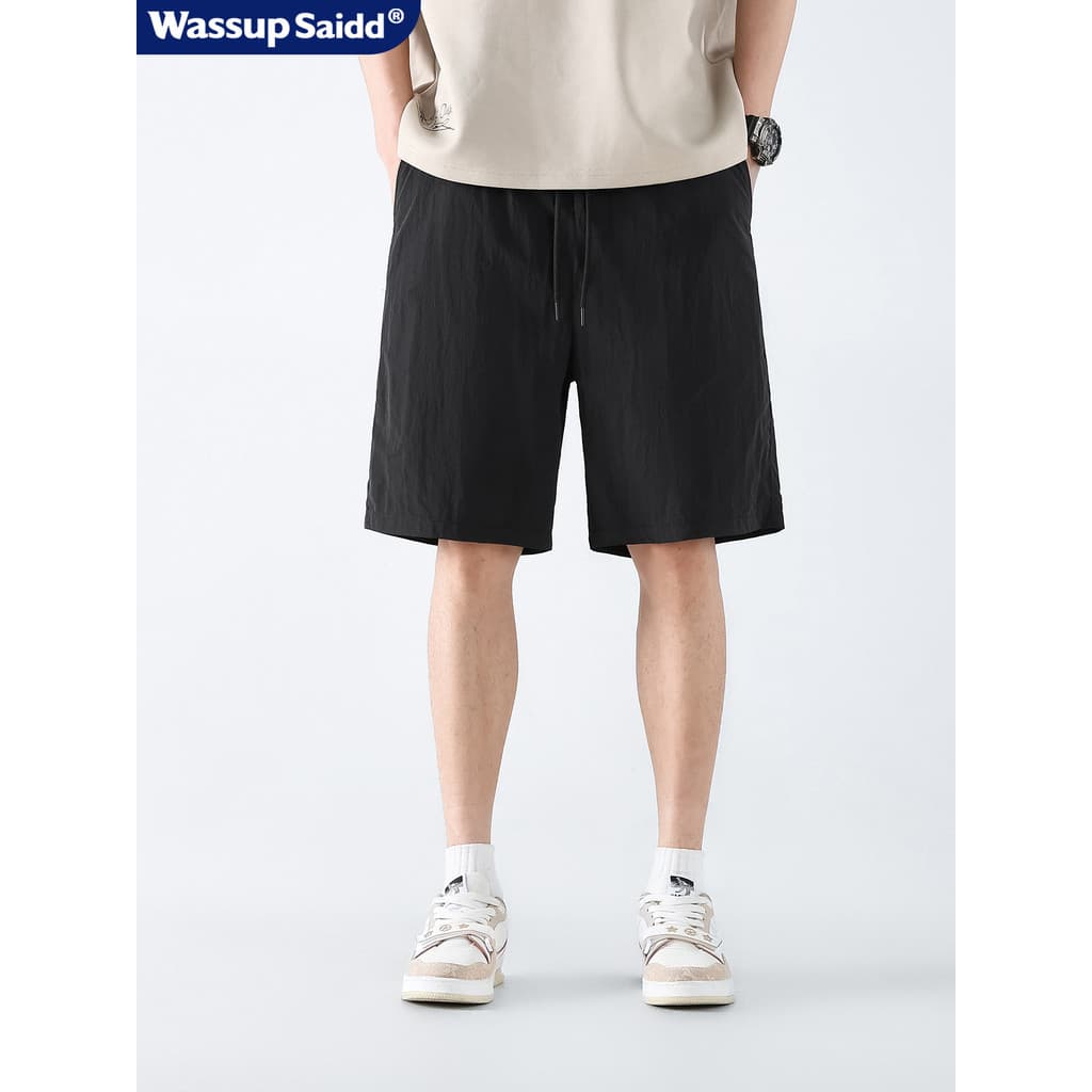 WASSUP SAIDD Shorts casuais masculinos verão fino solto calças de cinco pontos macio de secagem rápida com cordão calças