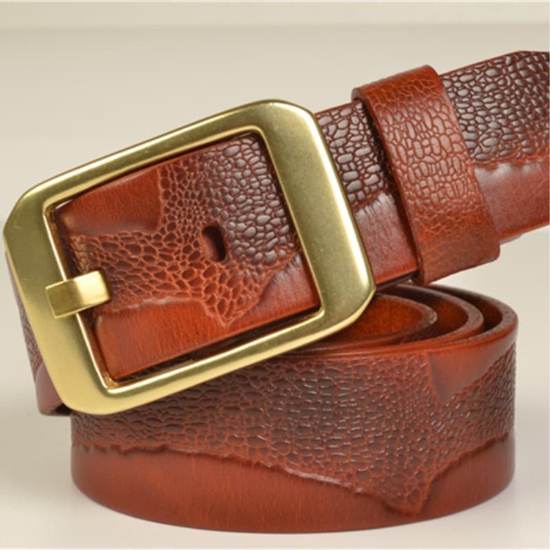 Cinto masculino Casual All-Match fivela de bronze cinto de couro jovem de meia-idade simples moda tia pino fivela calças