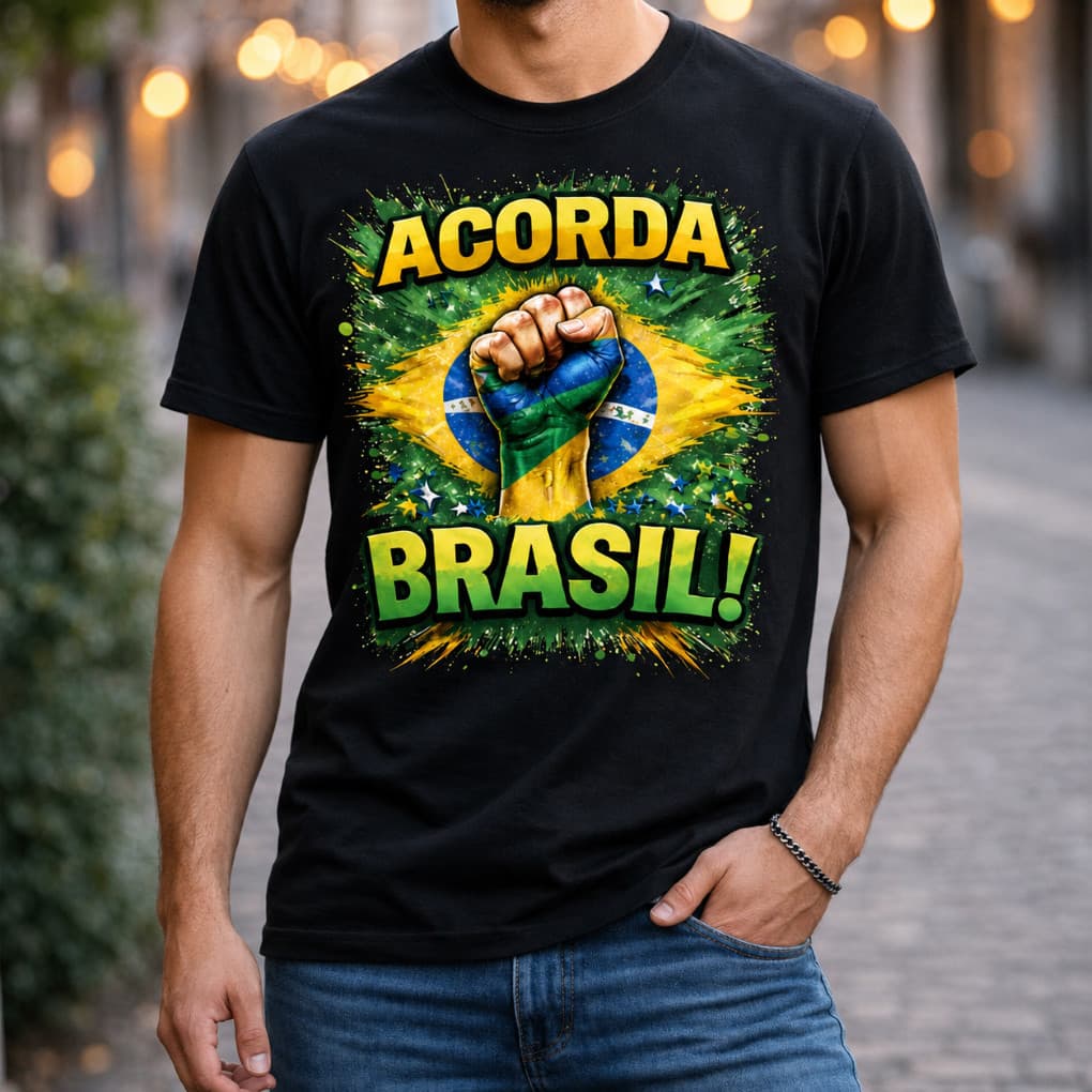Camiseta Básica  Acorda Brasil Movimento Social Protesto Direitos Política Camisa 100% Algodão. Envio Rápido