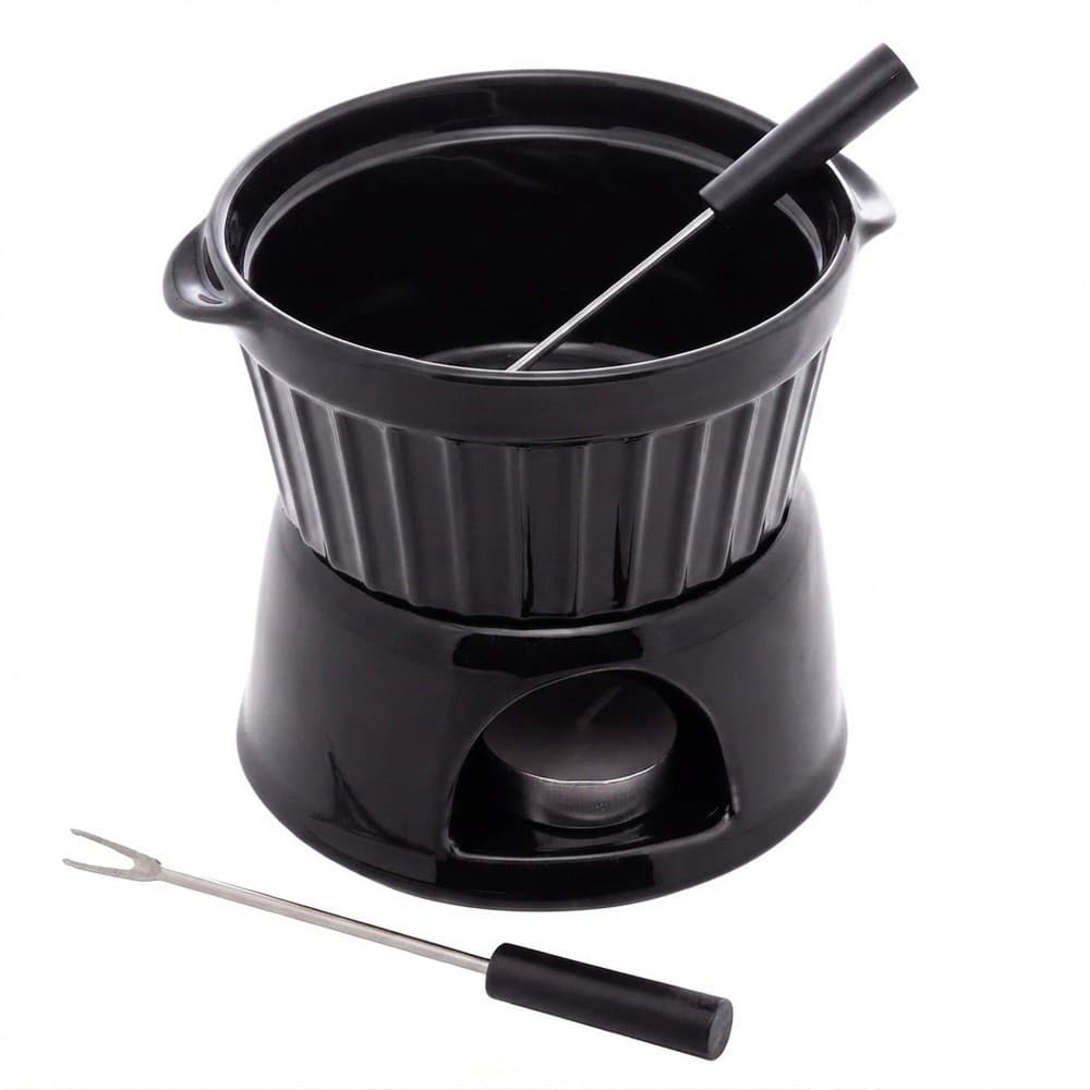 Aparelho de Fondue em Porcelana Classic Preto 400ml 14x11,5x12cm 4 Peças Lyor
