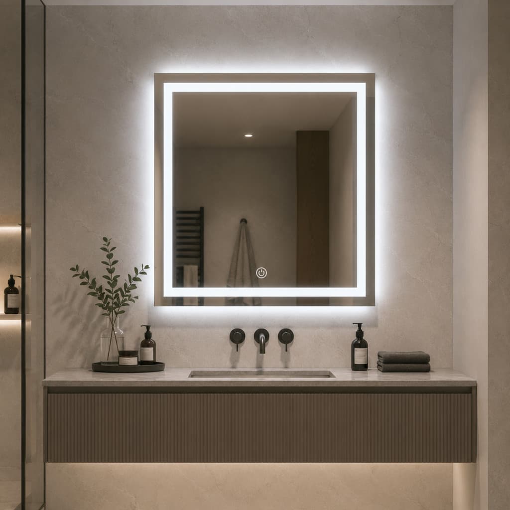 Espelho LED 60x60cm Quadrado Lapidado Moderno com Iluminação