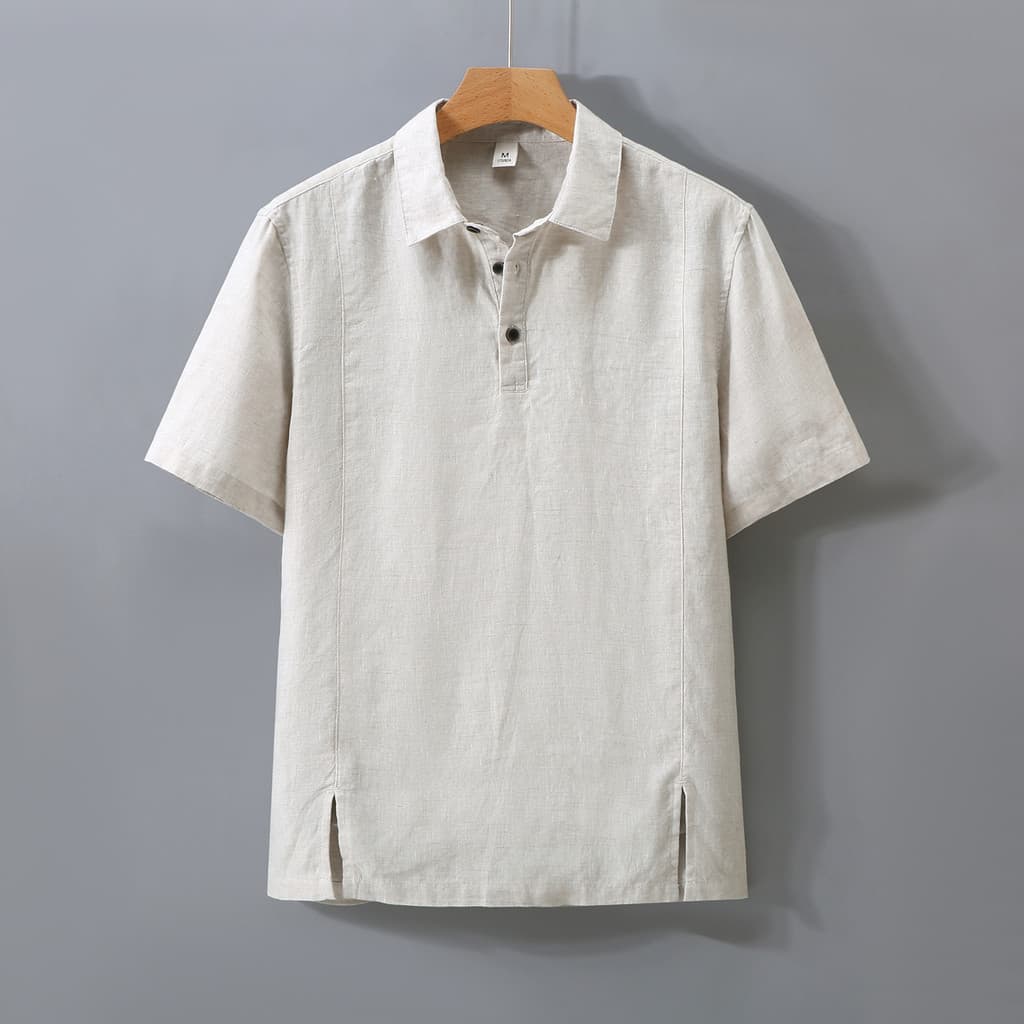 Camisa POLO masculina de linho verão fino pulôver camisa de manga curta camiseta masculina negócios roupas casuais mascu