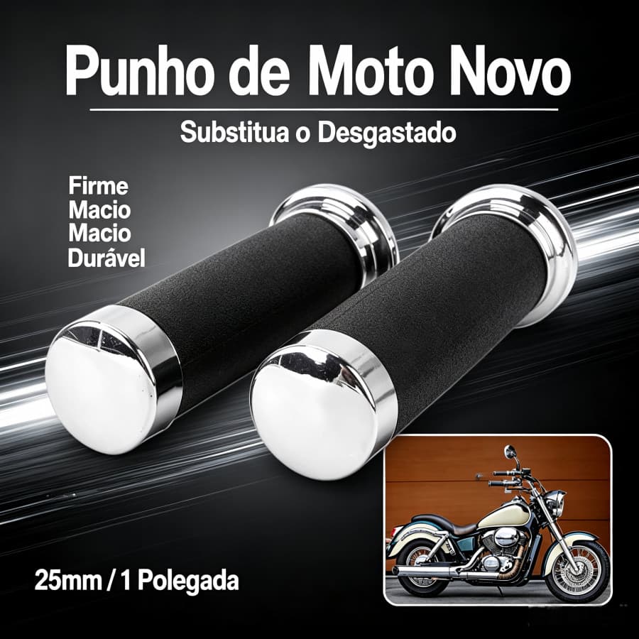 Par Manopla Punho 1 Polegada Moto Shadow 600 750 C/ Roldana Preto