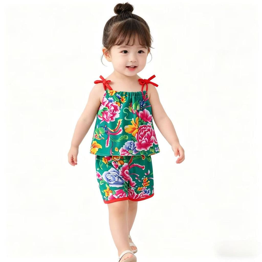 Roupas infantis roupas femininas 2026 novo estilo roupas de seda de algodão colete infantil terno verão estilingue bebê