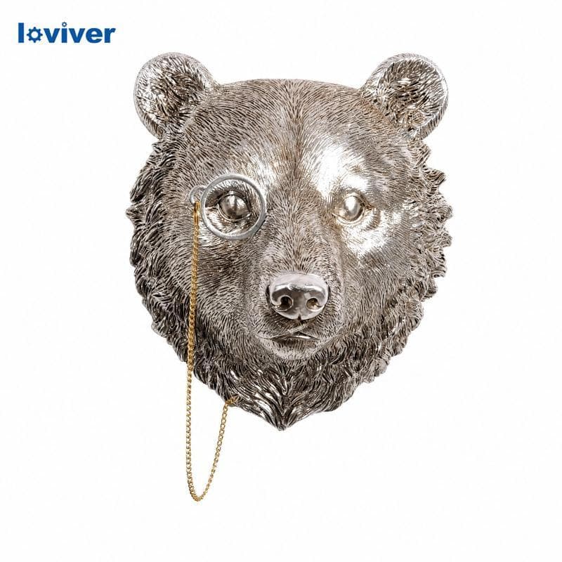 Ornamento De Parede De Cabeça De Urso Com Monóculo 3D Resina Sintética Montagem Na Escultura Animal Compacto Inspirado V