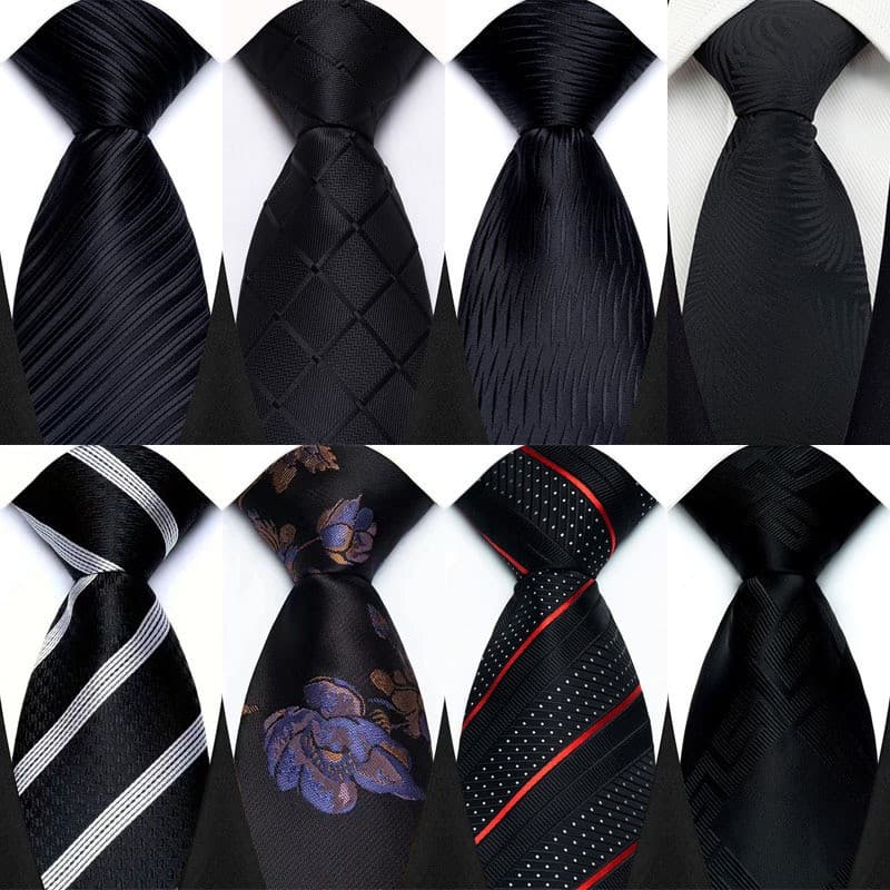 Gravatas Masculinas de Luxo Listradas Sólidas de 8cm, Pretas, Formais, Clássicas, para Negócios
