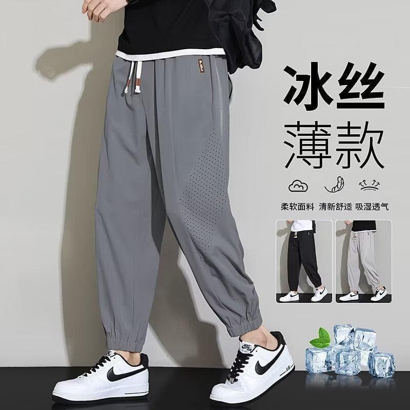 Calças de seda gelo masculinas novo estilo verão calças até o tornozelo calças esportivas masculinas calças de secagem r