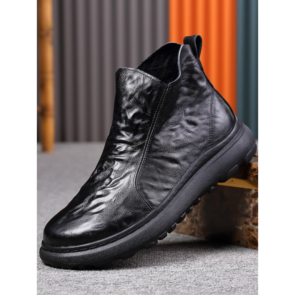 Martin botas masculinas outono inverno primeira camada de couro sapatos masculinos com zíper botas de couro botas curtas
