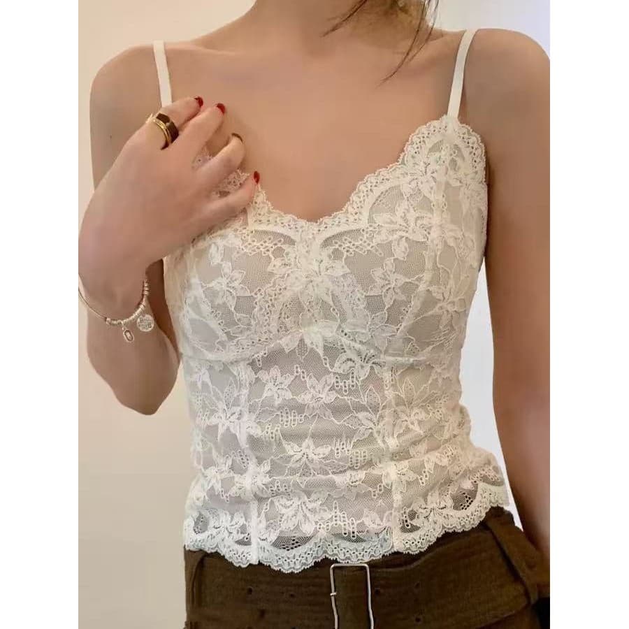 Colete Camisola De Renda Com Almofada No Peito Decote Em V