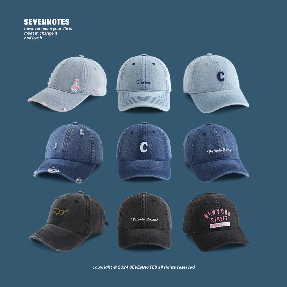 Boné de beisebol azul série jeans masculino feminino japonês Retro lavado angustiado boné americano na moda legal macio