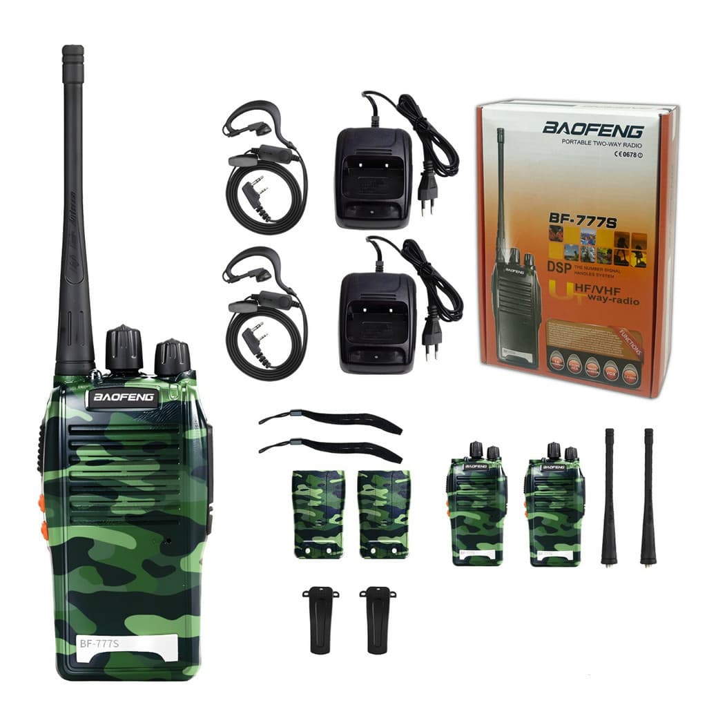 Kit 2 Rádio Comunicador Baofeng BF-777S Walk Talk 16 Canais Alcance Até 12km Bateria Recarregável UHF Profissional