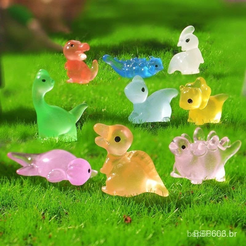 20 Pçs Multicores Mini Dinossauro Luminoso Miniaturas Brilham No Escuro Ornamentos De Resina Jardim Decoratioan Micro Pa