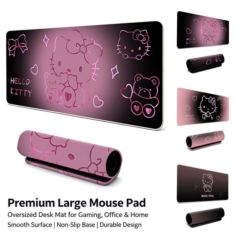 Grande Mouse Pad Para Jogos Hello Kitty Rose Lines , Bordas Costuradas À Prova D'água Antiderrapante Base De Borracha Ta