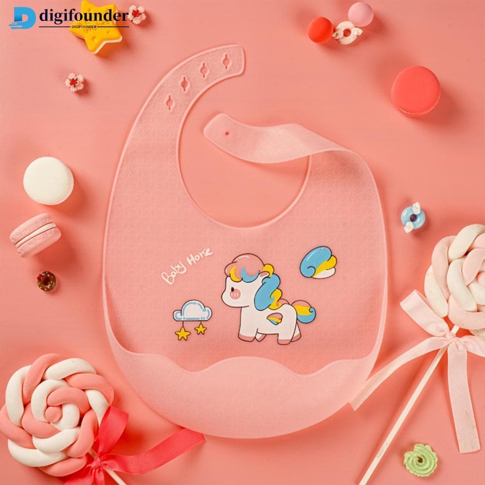 DIGIFOUNDER Babadores De Bebê À Prova D'água , Silicone Macio Para Crianças , Avental De Comida Com Estampa De Animal ,