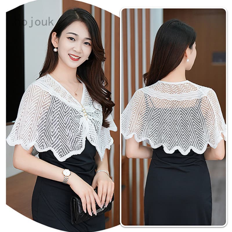 Hojouk Oco Para Fora Malha Xale Cachecol Envoltório Elegante Capa Babados Cardigan Solto Pulôver