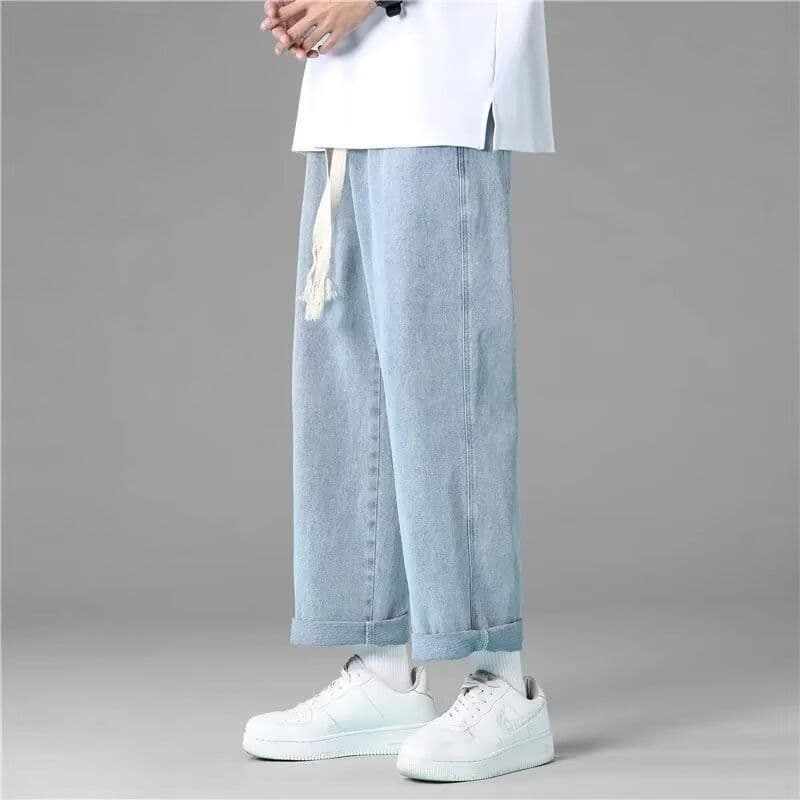 Calças de brim masculinas street Wear verão fino calças de rua alta em linha reta solta calças de perna larga masculino