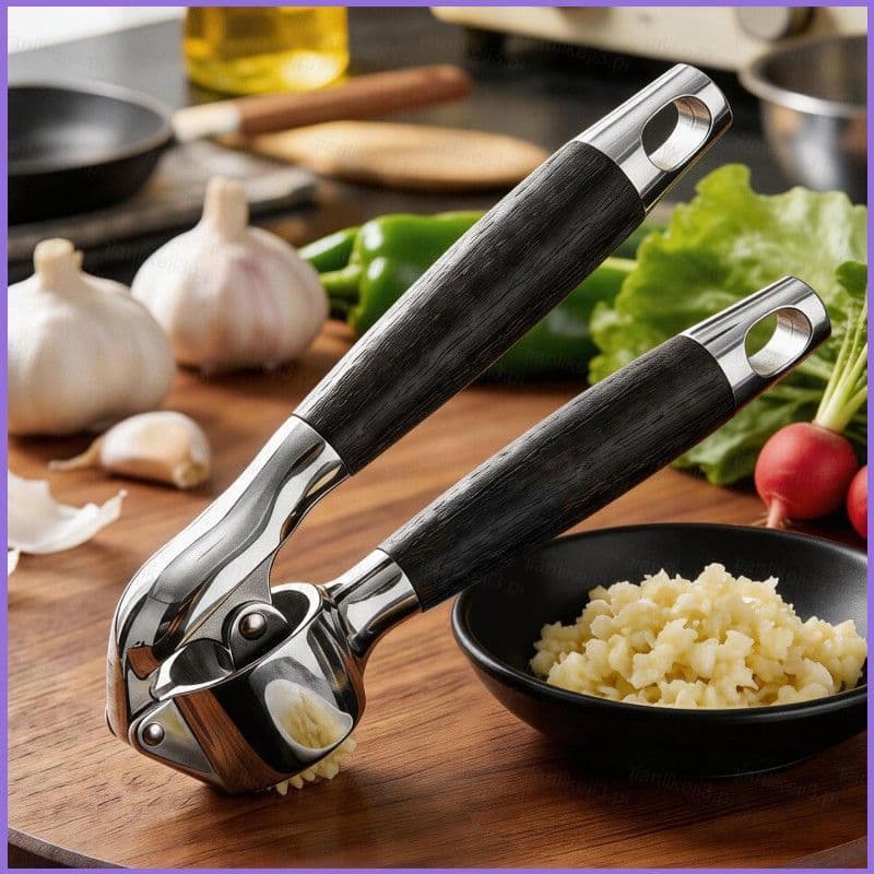 QL3 Prensa De Alho Em Liga De Zinco , Picador Manual , Ferramenta De Cozinha Com Cabo De Madeira , Triturador Resistente