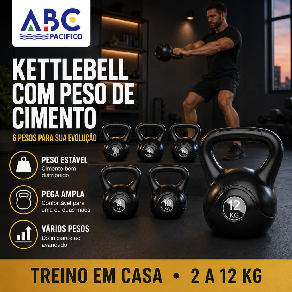 Kettlebell Cimento 2/4/6/8/10/12KG Peso Academia Treino Funcional Casa Exercícios de Força Resistência Crossfit