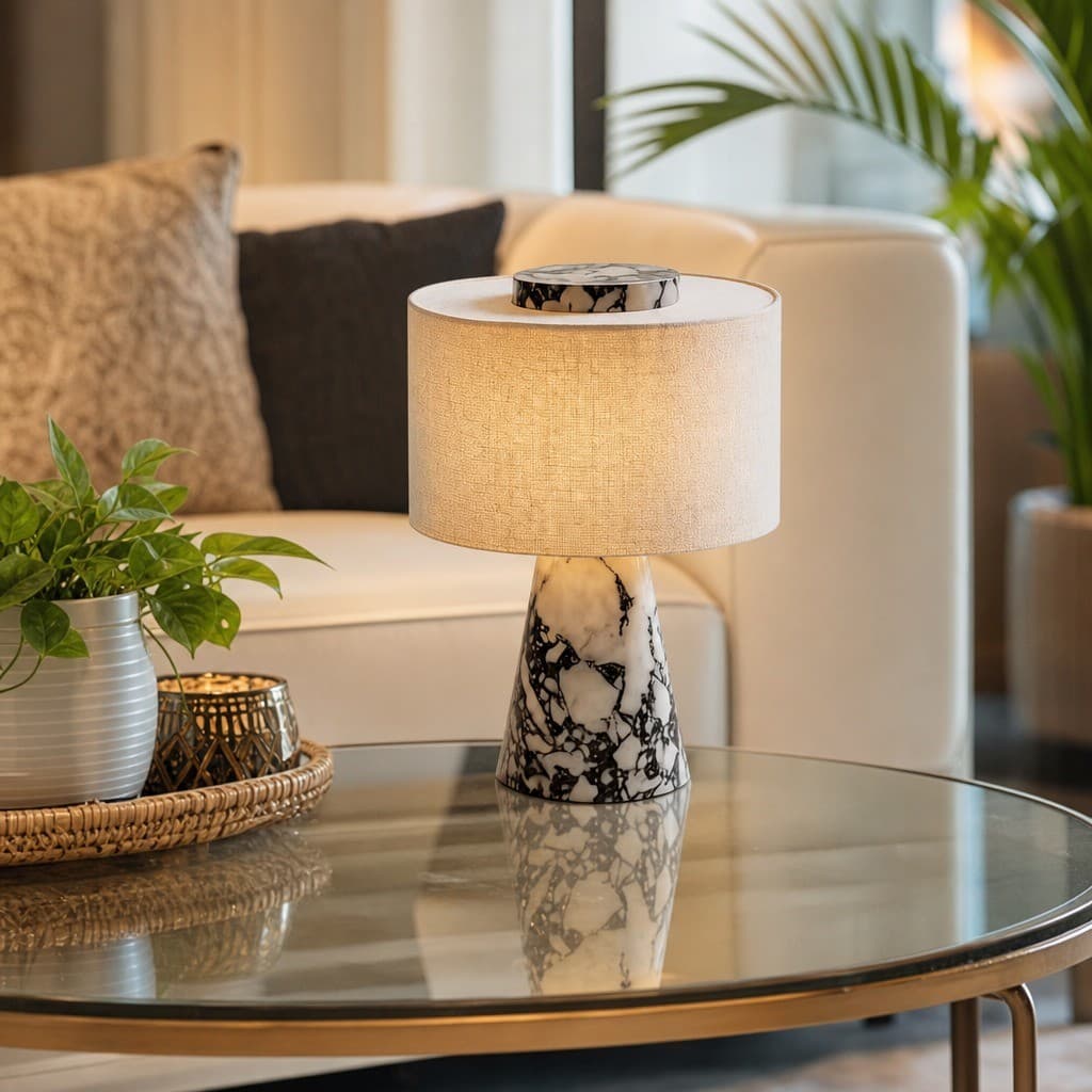 Abajur De Mesa Portátil Recarregável Mármore Abajur De Quarto lampu meja