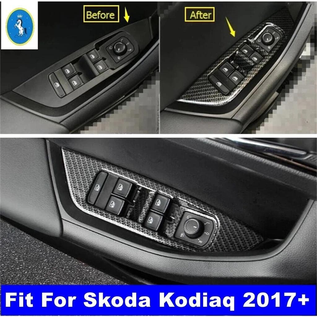 Para Skoda Kodiaq 2017-2023 Porta Interna Braço Janela Elevador Botão Painel De Controle Capa Guarnição Decoração Acessó
