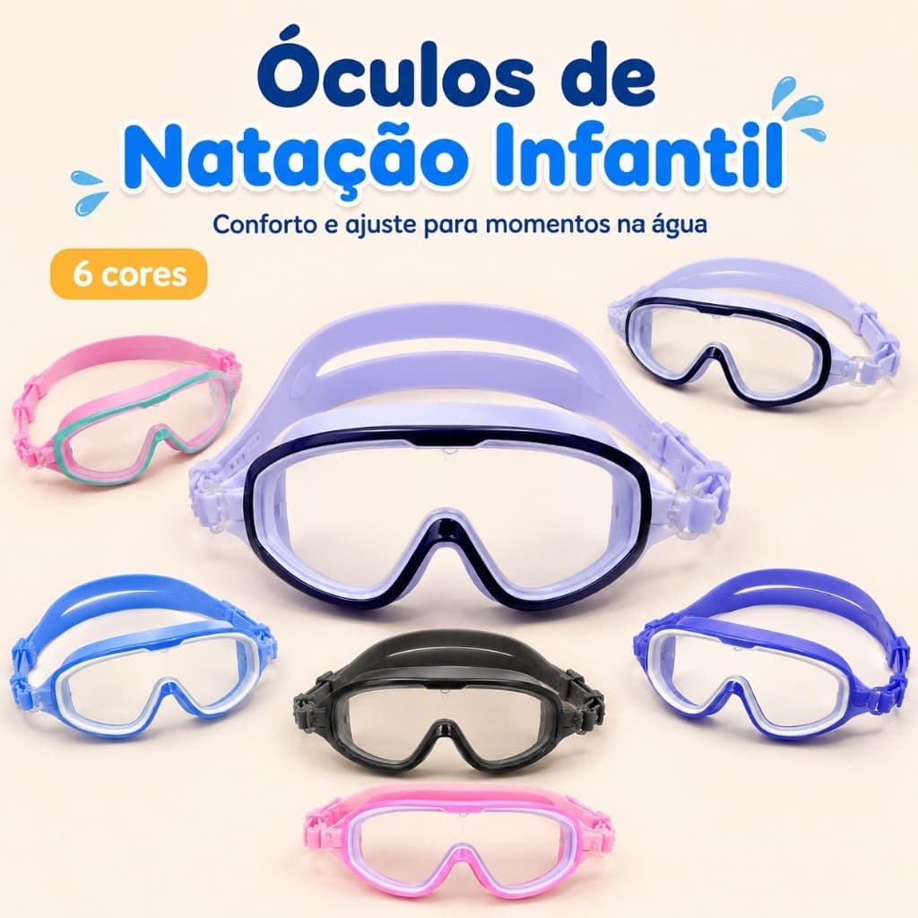 Óculos de Natação Infantil Ajustável com Lente Ampla e Vedação Confortável para Piscina e Praia