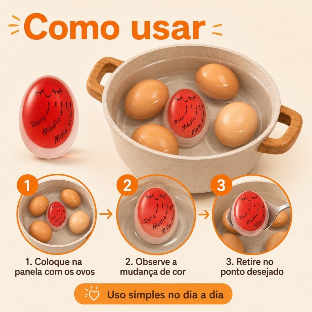 Timer para Ovo Cozido Indicador de Cozimento Mole Médio Duro com Mudança de Cor para Cozinha