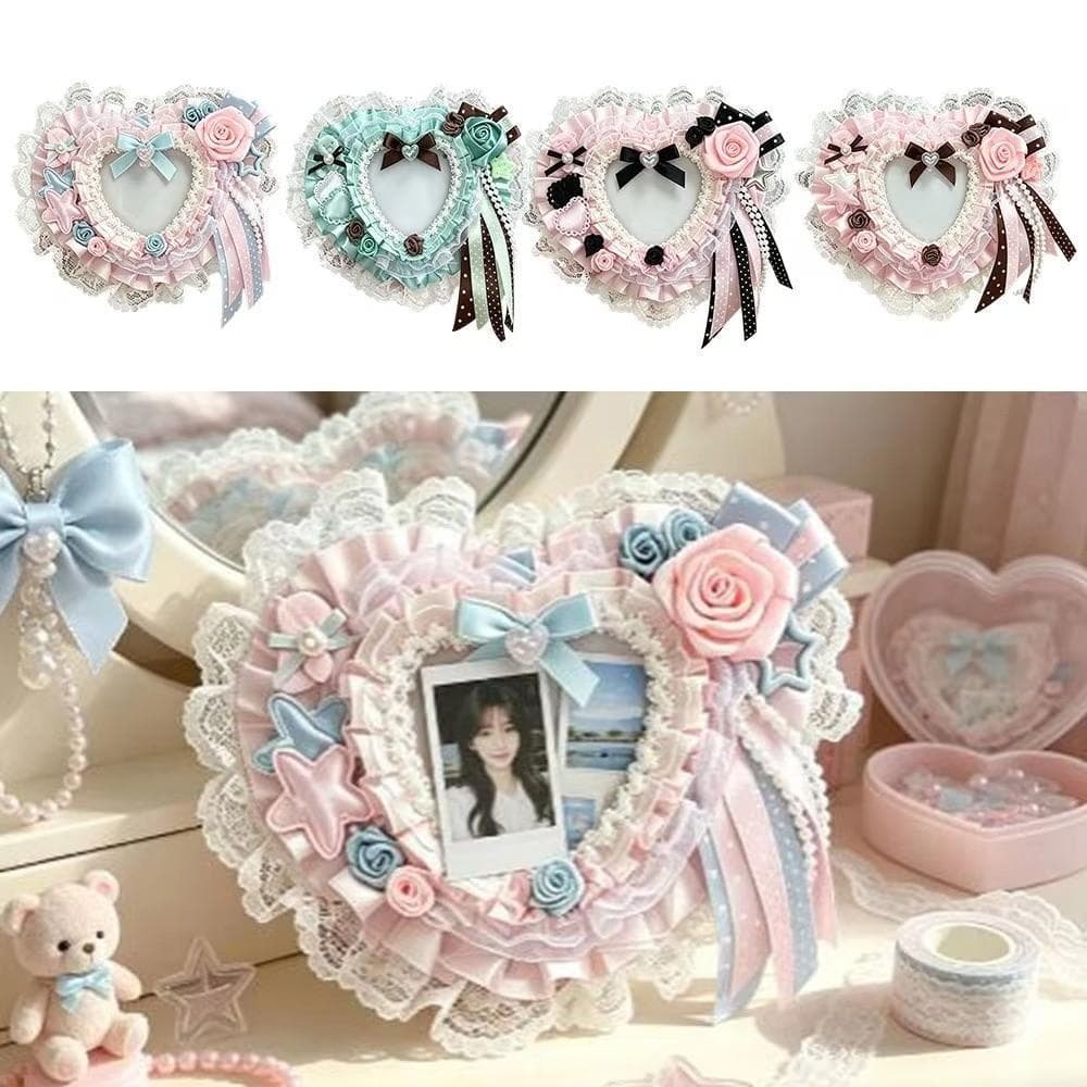 Porta-Crachá De Coração , Cartões Fotográficos Com Laço De Renda Feito À Mão DIY Em Formato