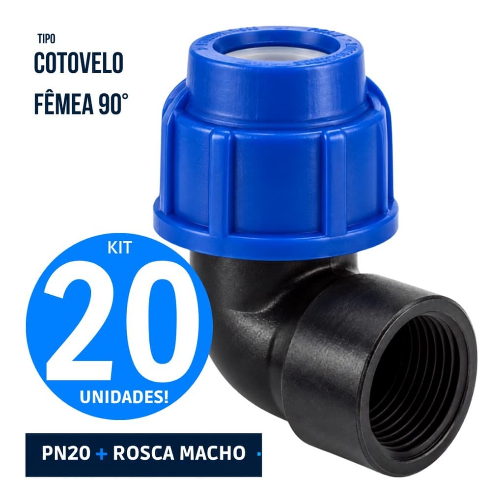 Kit 20 Cotovelos Macho de Compressão PEAD 50mm x 1.1/2 PN20 Pietrobon - Conexão 90° Rosca Macho para Tubo PEAD Água Fria