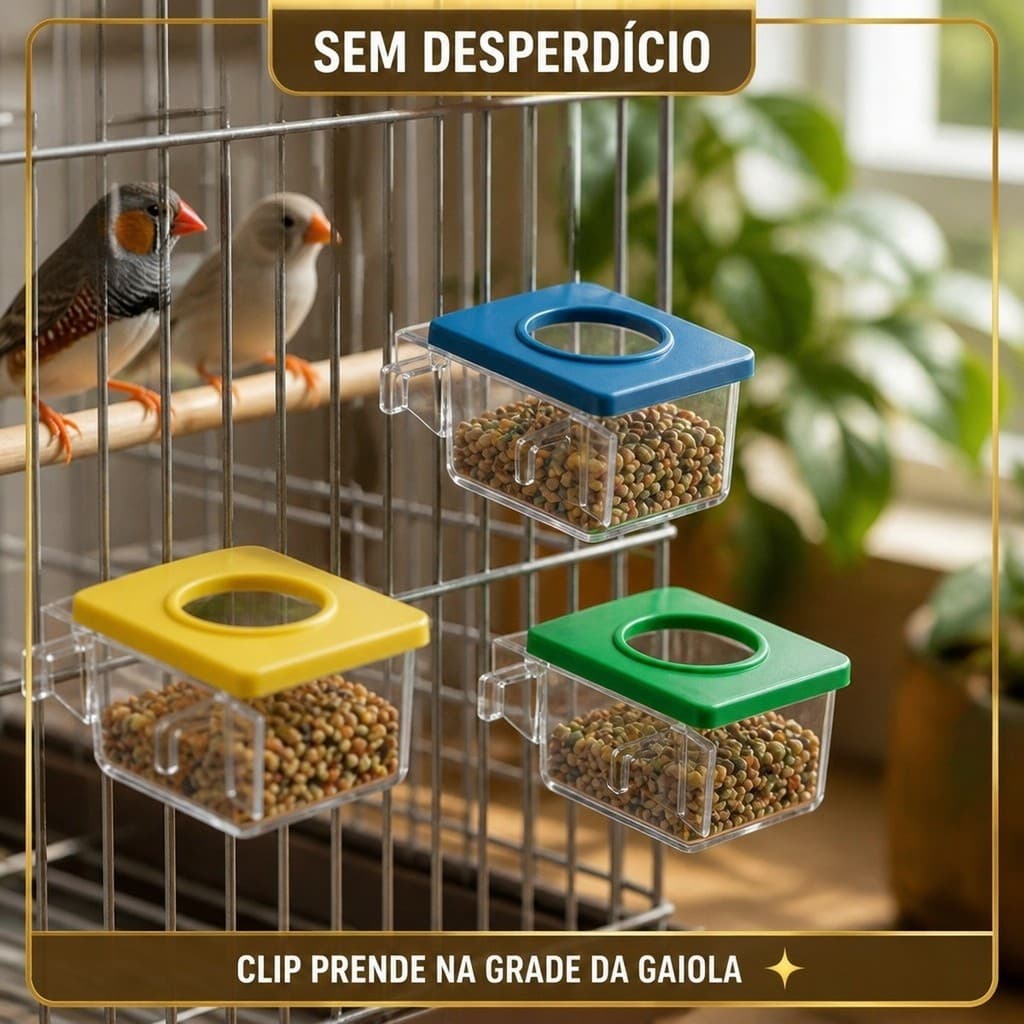 🐦 Kit 6 Unidades Comedouro Comedor Passaros 1 Furo Gancho 40ml Cores Sortidas Aves Canário Gudim 🐦