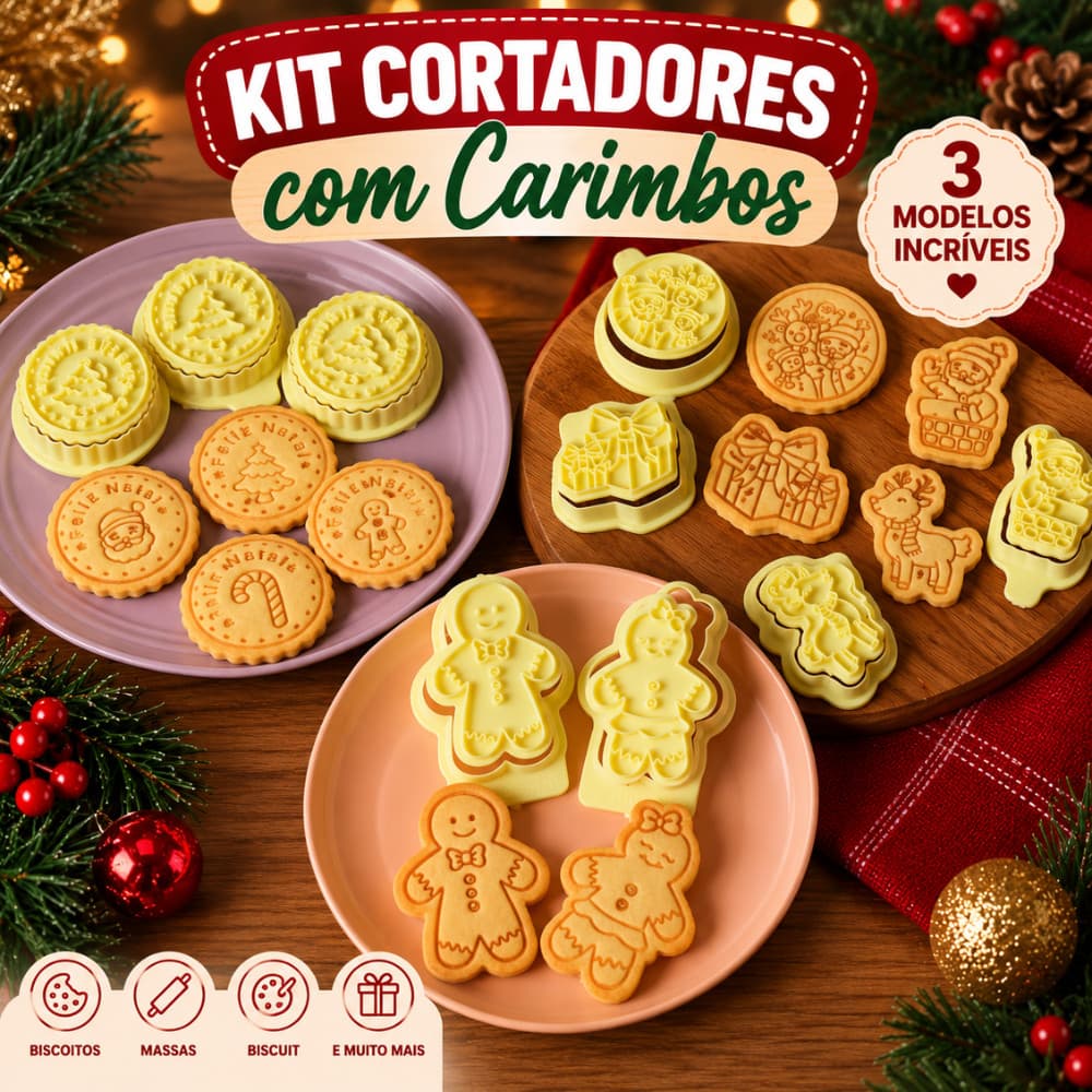 Cortadores com Carimbos de Natal  para Biscoitos Massas Biscuit Lançamento Blue Star