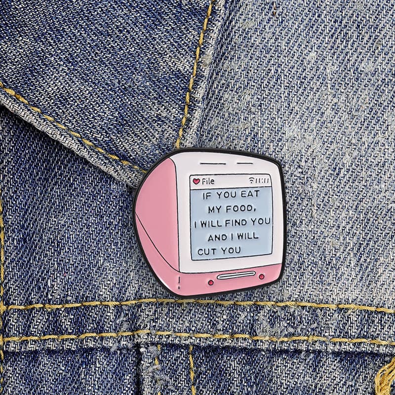 Pino Esmaltado De Monitor Antigo De Desenho Animado , Texto De Aviso Humorístico , Mochila , Presente Para Acessório De