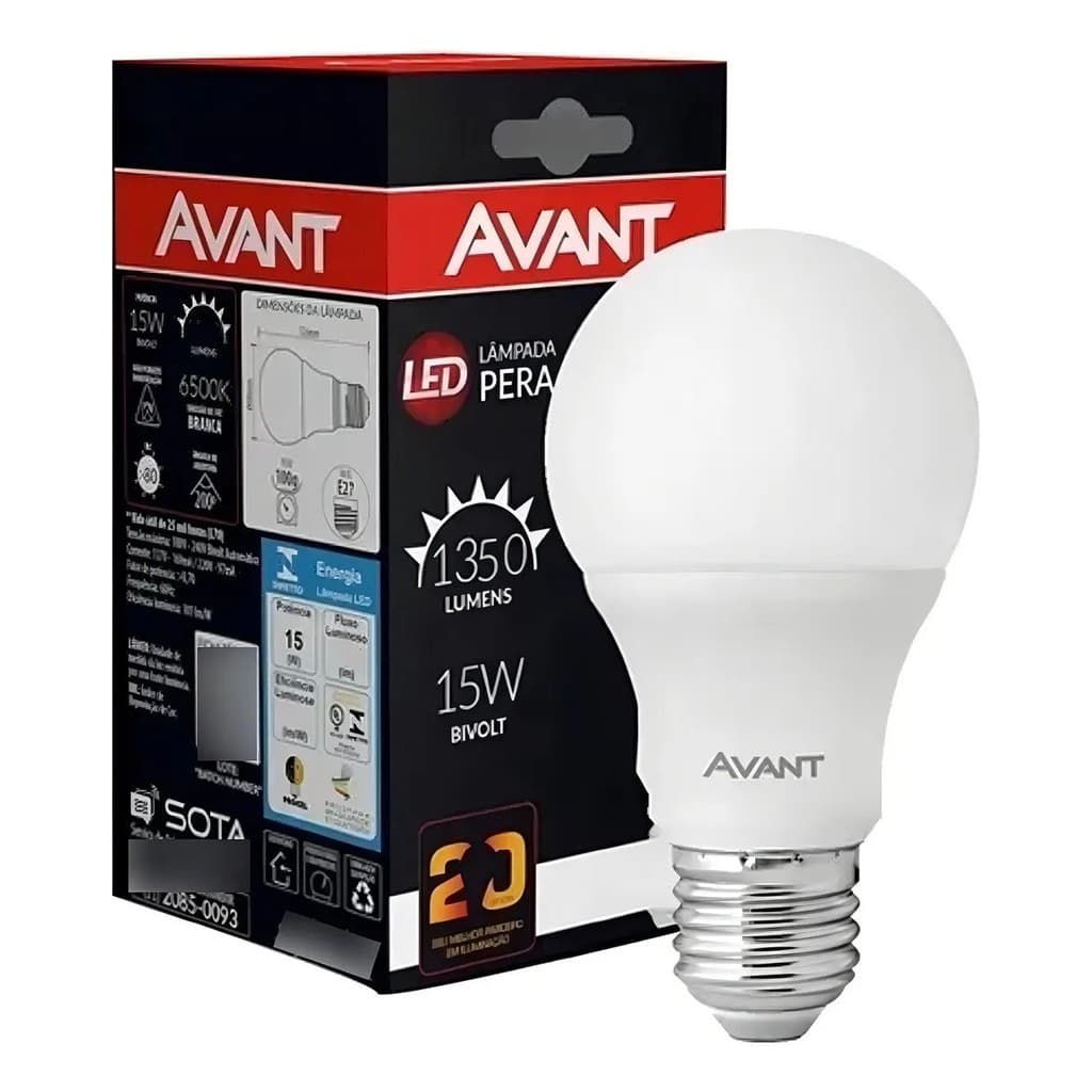 Lampada Pera Led 15W Biv.bc Avant bulbo 100w forte ventilador
