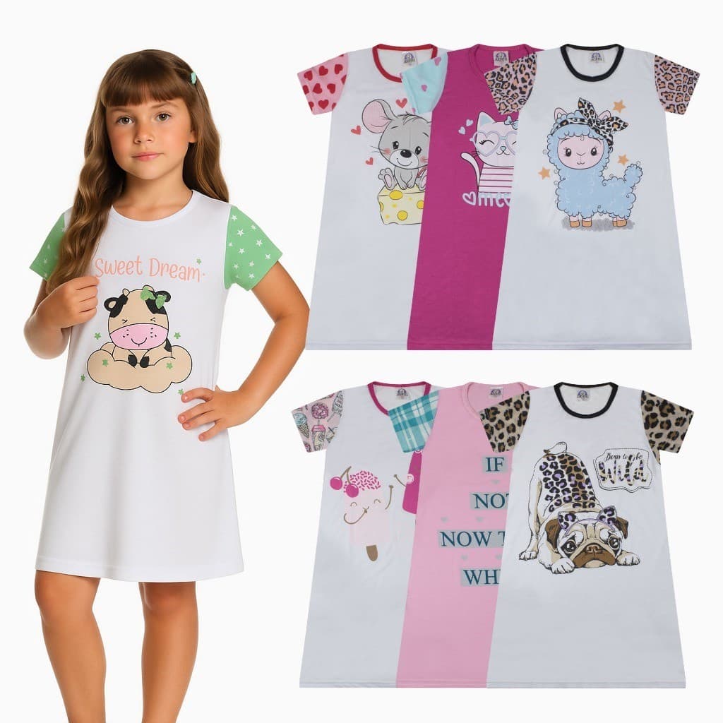 Camisola Juvenil Menina Avulsa Manga Curta Verão Estampas Variáveis