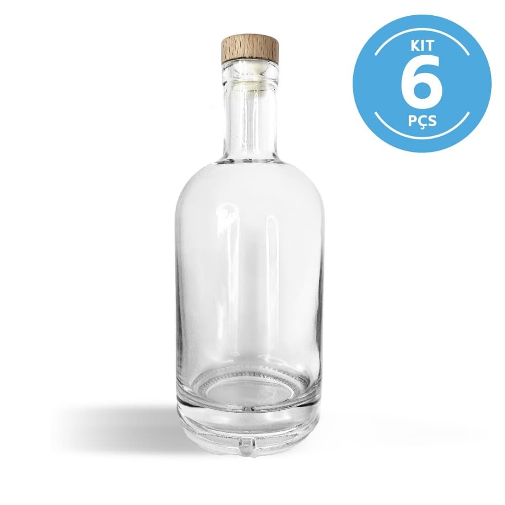 6 Garrafas De Vidro Vazia 750ml Com Tp Rolha Kaleido