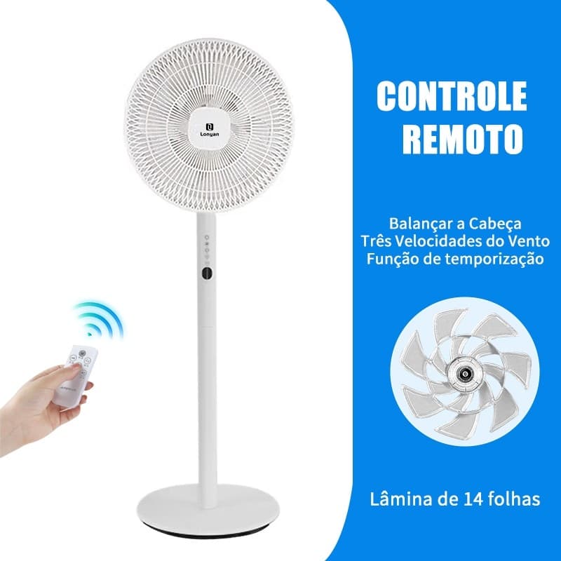 Ventilador De Pé Com Controle Remoto E Timer 45W 220V 3 Velocidades Silencioso E Ajuste De Altura Ajustáve 14 Pás