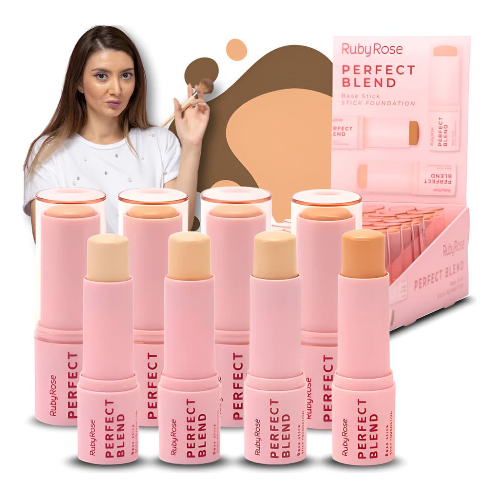 Base Stick Ruby Rose Perfect Blend – Alta Cobertura Toque Aveludado Longa Duração e Cores Intensas