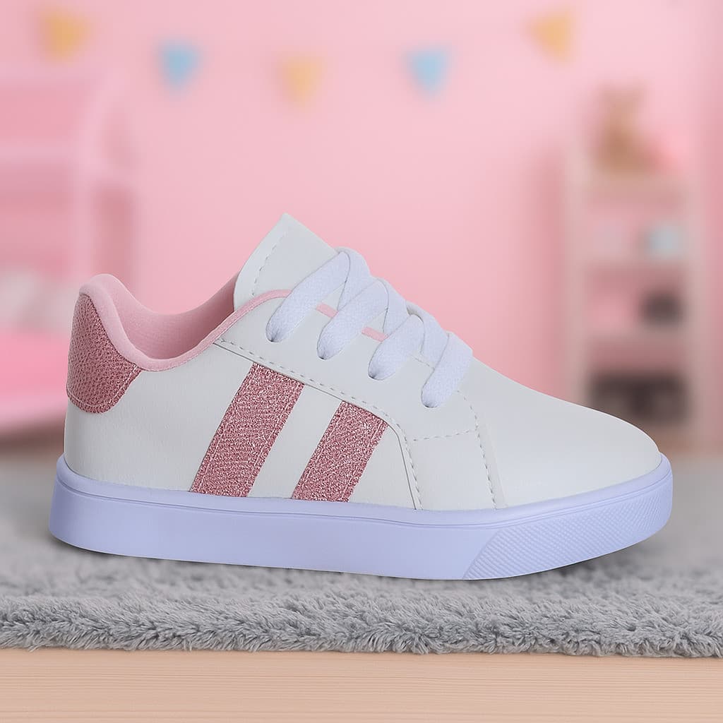 Tenis Calçado Sapato Feminino Branco Rosa Glitter Menina Criança Infantil Lançamento