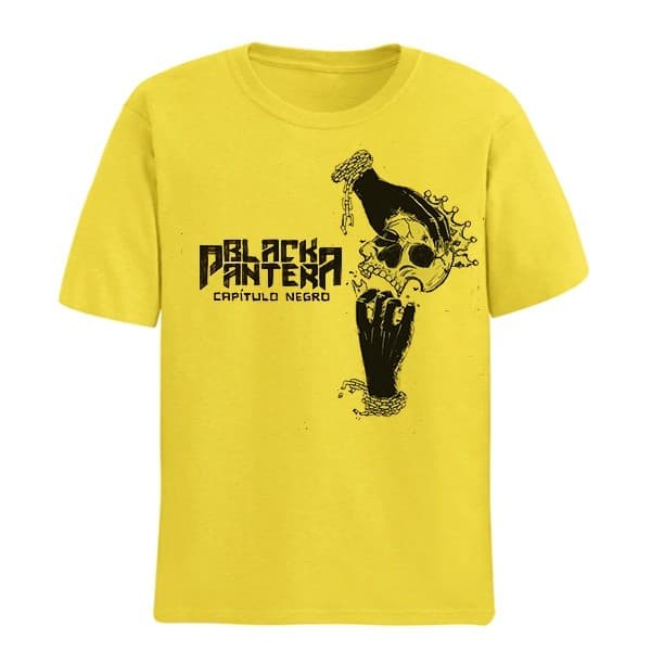 Camiseta Algodao Black Pantera Capitulo Negro Banda Metal Brasileira Amarela Unissex
