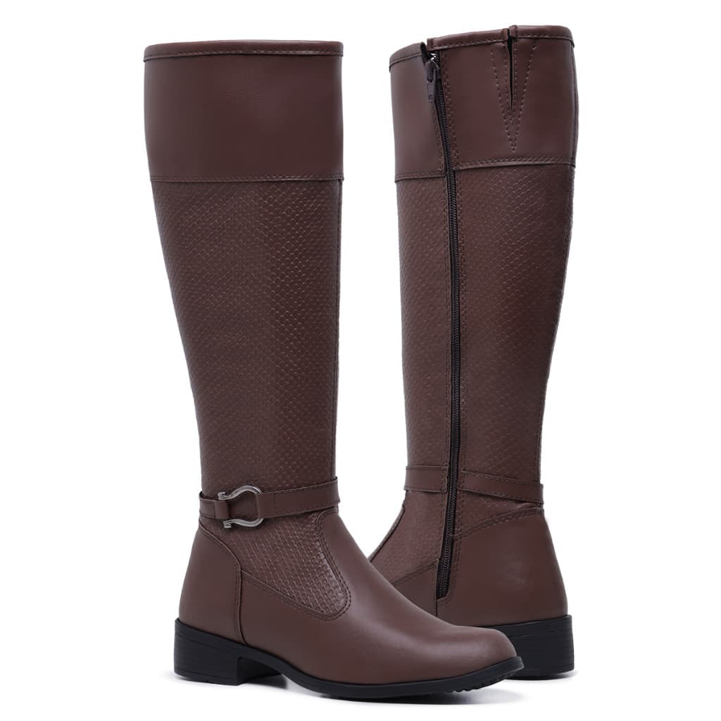 Bota Feminina Montaria Cores Variadas Com Fivela Confortável Casual Cano Alto Zíper Lateral  070