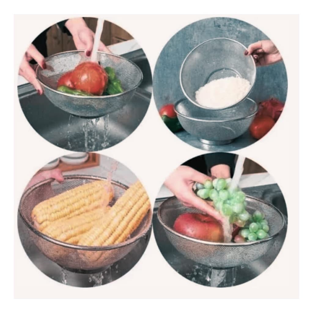 Escorredor de Macarrão Legumes Verduras Frutas em Inox Lançamento 25cm Grande