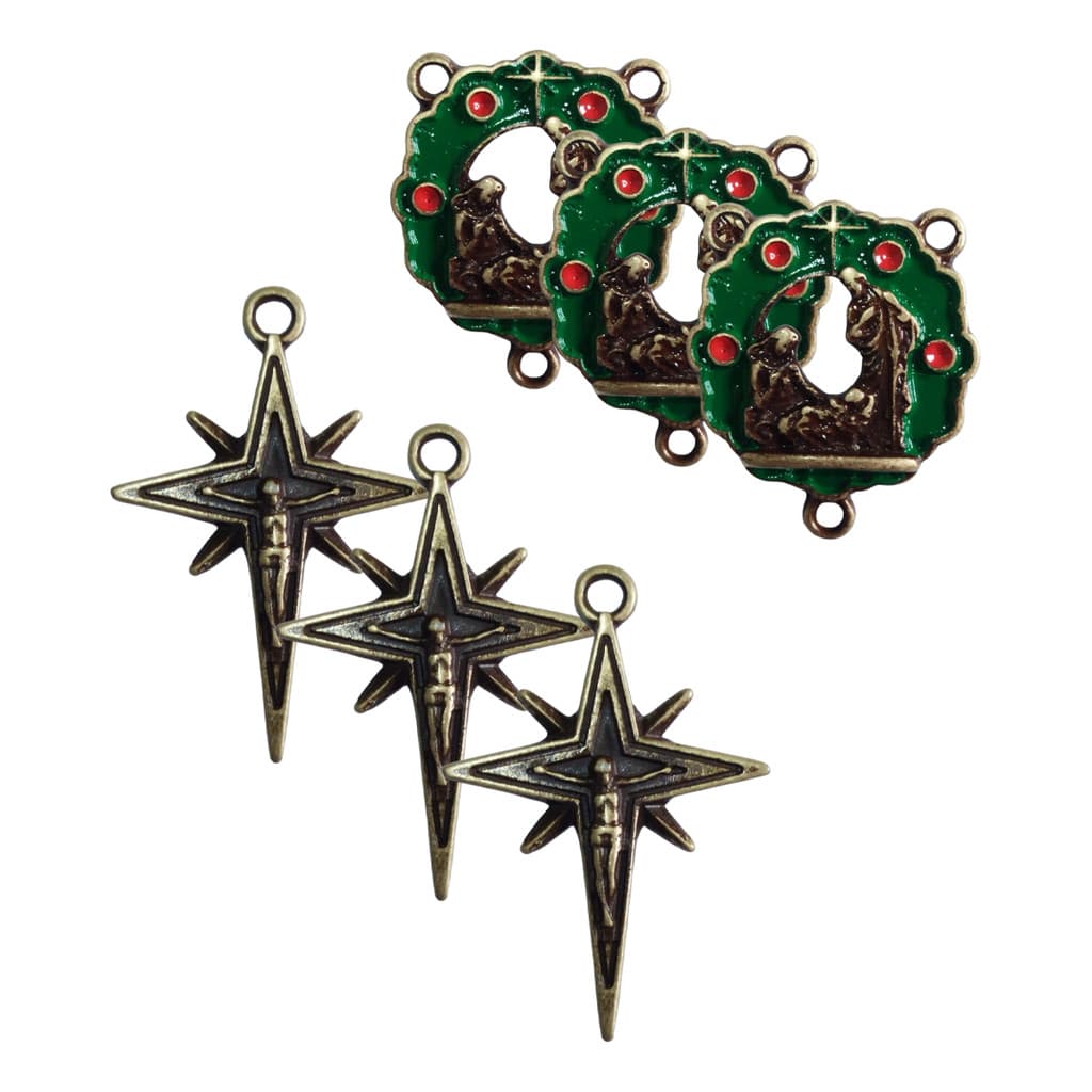 Kit 3 Crucifixo Entremeio Natal Estrela Guirlanda Ouro Velho