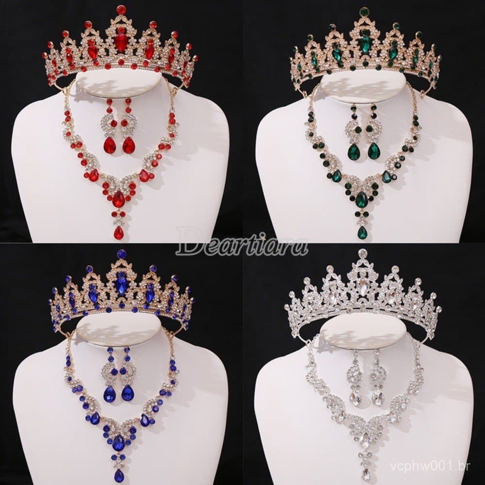 Moda Noiva Casamento Conjunto De Três Peças Com Strass Acessórios Para O Cabelo Diamante Coroa Colar Brincos E